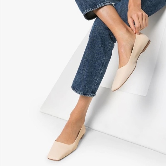 AEYDA Ida Cream Italian Lambskin Leather Ballet Flats Ballerina Square Toe - Picture 3 of 13